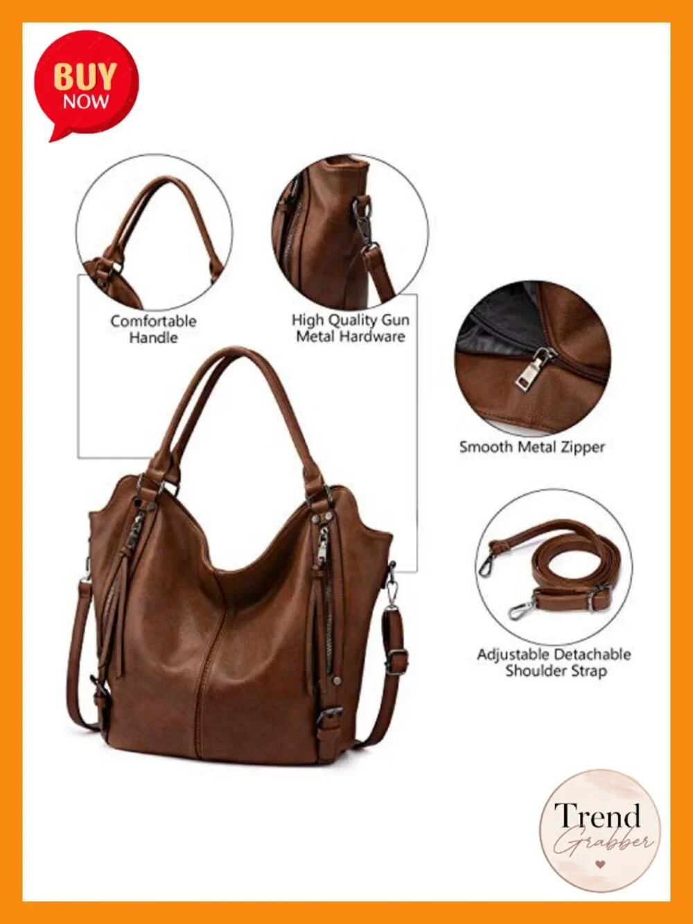 PU Leather Large Hobo Tote Shoulder Bag Adjustable Strap